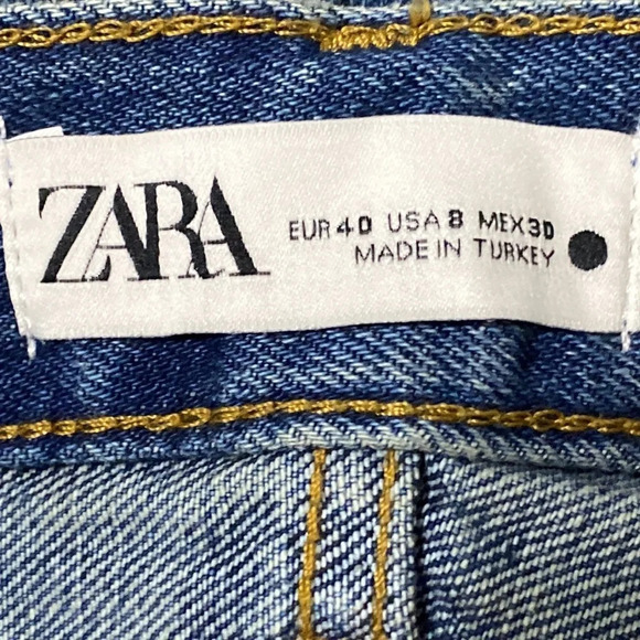 Zara NEW Signature Denim The Loose Fit Wide Leg Pants In Distressed Blue Size 8 - Picture 8 of 8